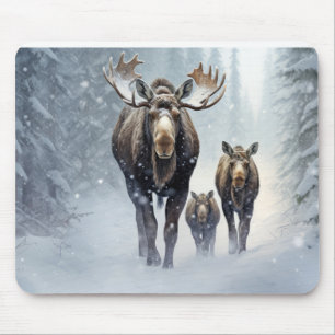 Moose Animal Family Wandering Nature Out Mouse Mat