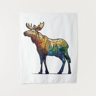 Moose Animal Portrait Stained Glass Wildlife Free Tapestry