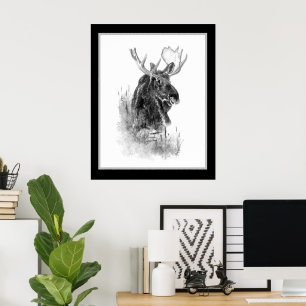 Moose Animal Watercolor Wildlife Art Poster