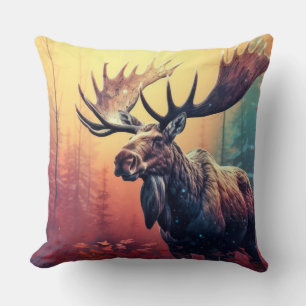 Moose Animal Wildlife Wilderness Colourful Wall Ar Cushion