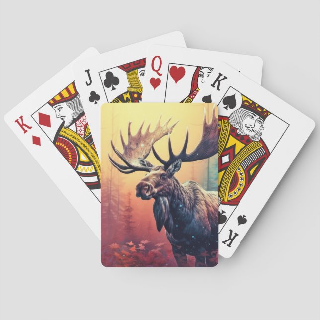 Moose Animal Wildlife Wilderness Colourful Wall Ar Playing Cards (Back)