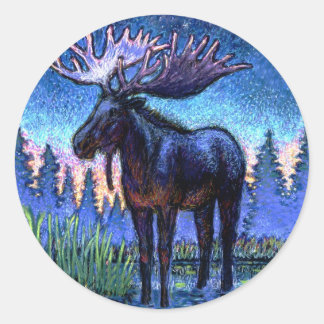 Moose At Dawn Classic Round Sticker