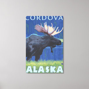 Moose at Night - Cordova, Alaska Canvas Print