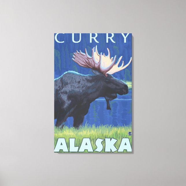 Moose at Night - Curry, Alaska Canvas Print (Front)