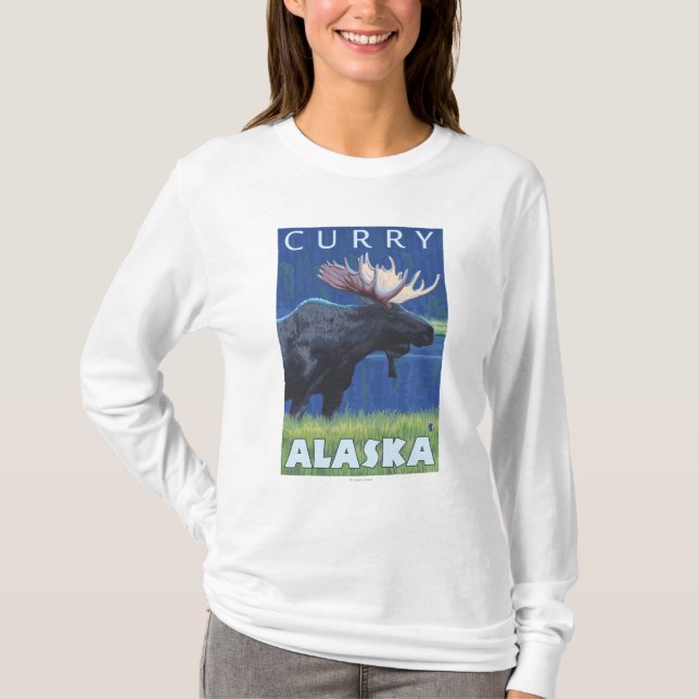Moose at Night - Curry, Alaska T-Shirt (Front)