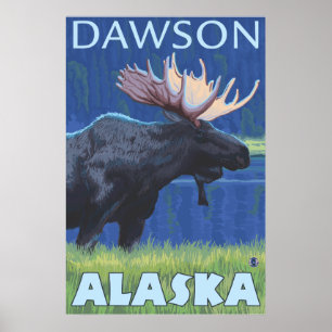 Moose at Night - Dawson, Alaska Poster