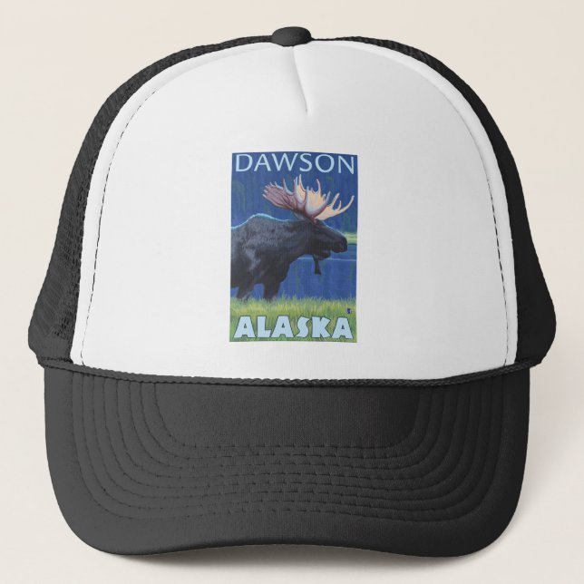 Moose at Night - Dawson, Alaska Trucker Hat (Front)