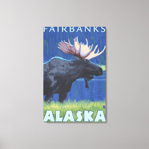 Moose at Night - Fairbanks, Alaska Canvas Print