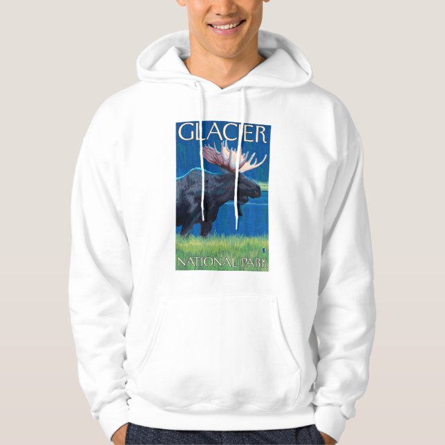 Moose at Night - Glacier National Park, MT Hoodie (Front)