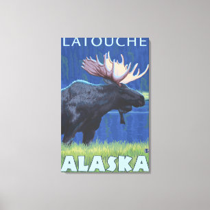 Moose at Night - Latouche, Alaska Canvas Print