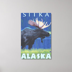 Moose at Night - Sitka, Alaska Canvas Print