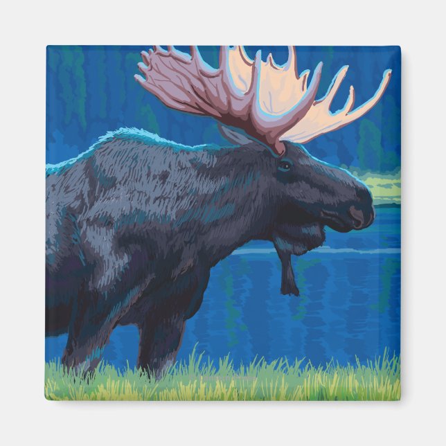 Moose at Night - Yellowstone National Park Magnet (Front)
