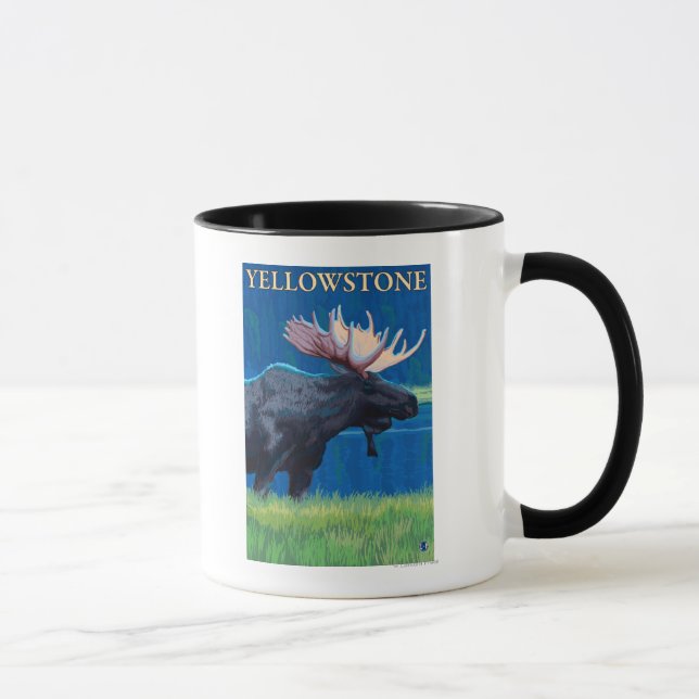 Moose at Night - Yellowstone National Park Mug (Right)