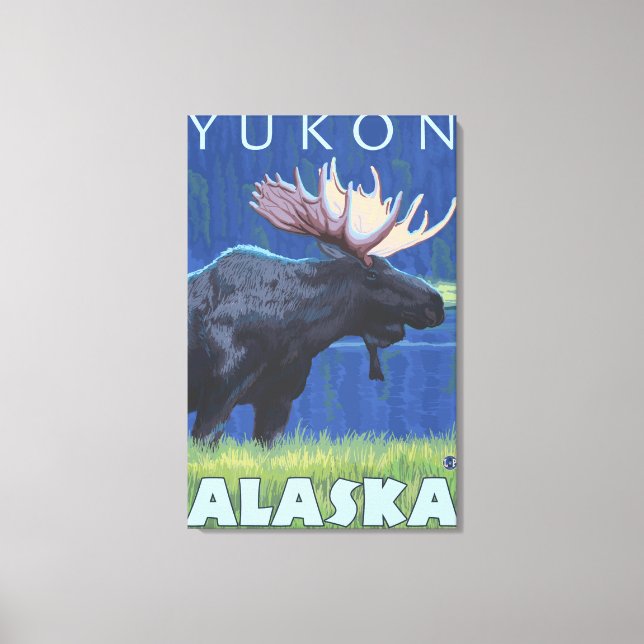 Moose at Night - Yukon, Alaska Canvas Print (Front)