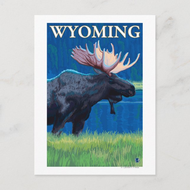Moose at NightWyomingVintage Travel Poster Postcard (Front)