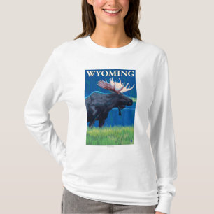 Moose at NightWyomingVintage Travel Poster T-Shirt
