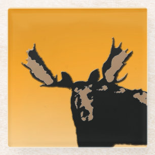 Moose at Sunset  - Original Wildlife Art Glass Coaster