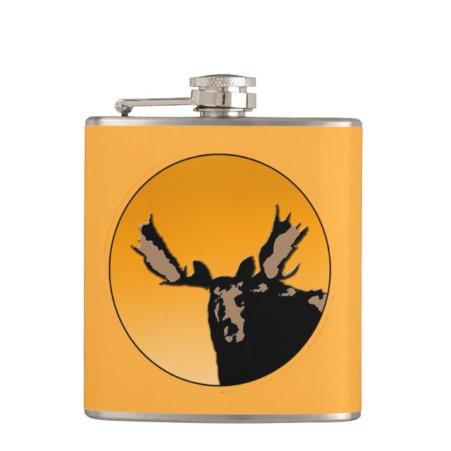 Moose at Sunset  - Original Wildlife Art Hip Flask (Front)