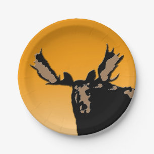 Moose at Sunset - Original Wildlife Art Paper Plate