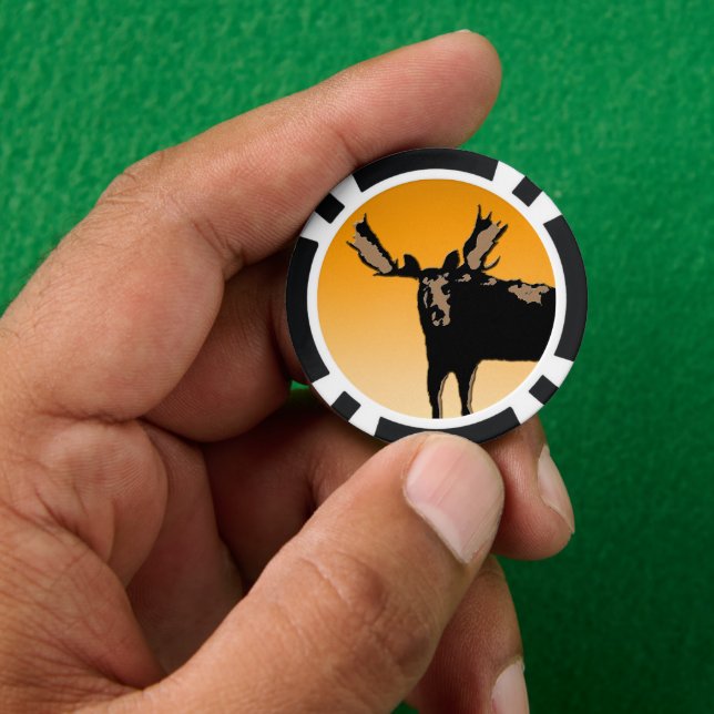 Moose at Sunset  - Original Wildlife Art Poker Chips (Hand)