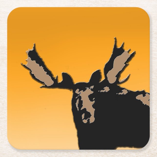 Moose at Sunset  - Original Wildlife Art Square Paper Coaster (Front)