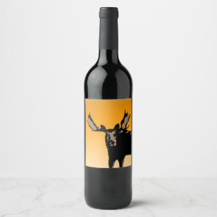 Moose at Sunset - Original Wildlife Art Wine Label