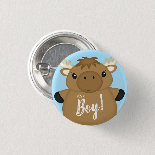 Moose Baby Shower Blue 3 Cm Round Badge (Front & Back)