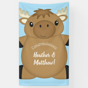 Moose Baby Shower Blue Boy Banner