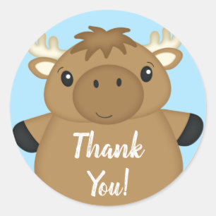 Moose Baby Shower Blue Boy Classic Round Sticker