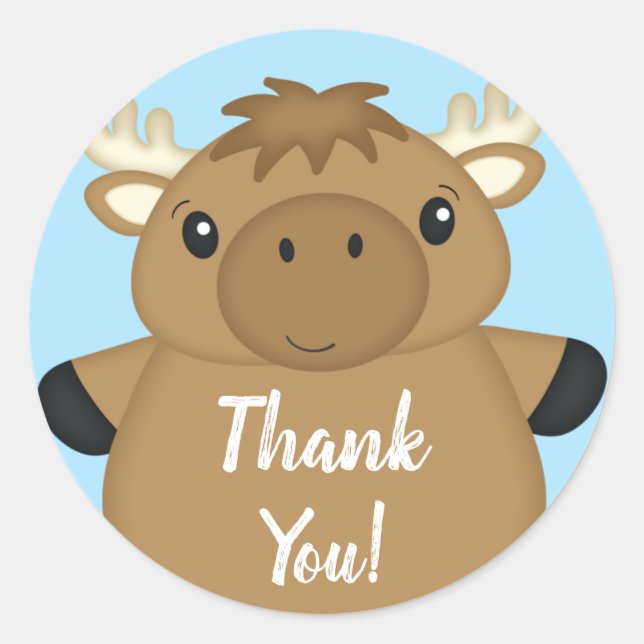 Moose Baby Shower Blue Boy Classic Round Sticker (Front)