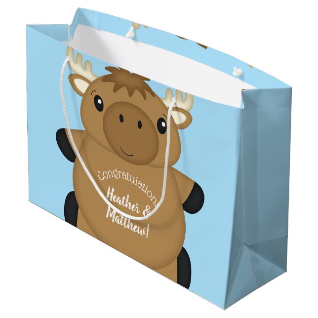 Moose Baby Shower Blue Boy Large Gift Bag (Back Angled)