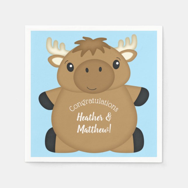 Moose Baby Shower Blue Boy Napkin (Front)
