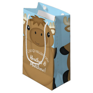 Moose Baby Shower Blue Boy Small Gift Bag