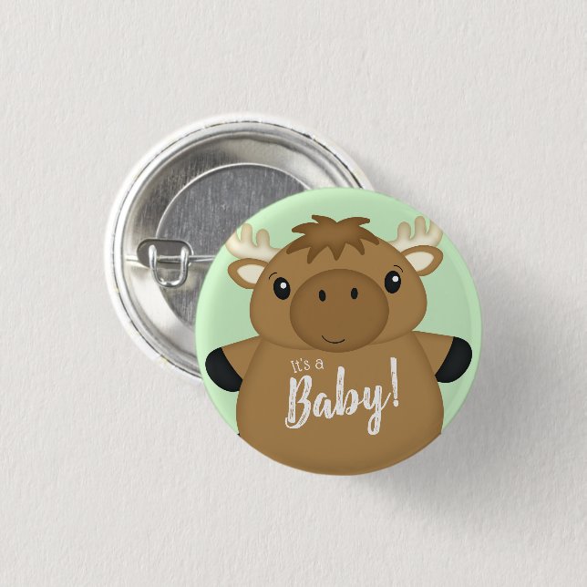 Moose Baby Shower Green 3 Cm Round Badge (Front & Back)