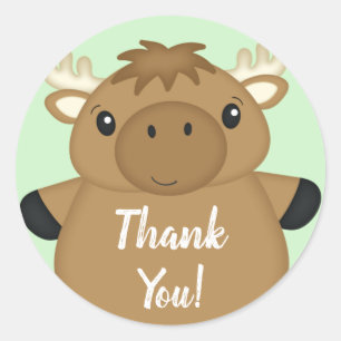 Moose Baby Shower Green Classic Round Sticker