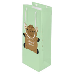 Moose Baby Shower Green Wine Gift Bag