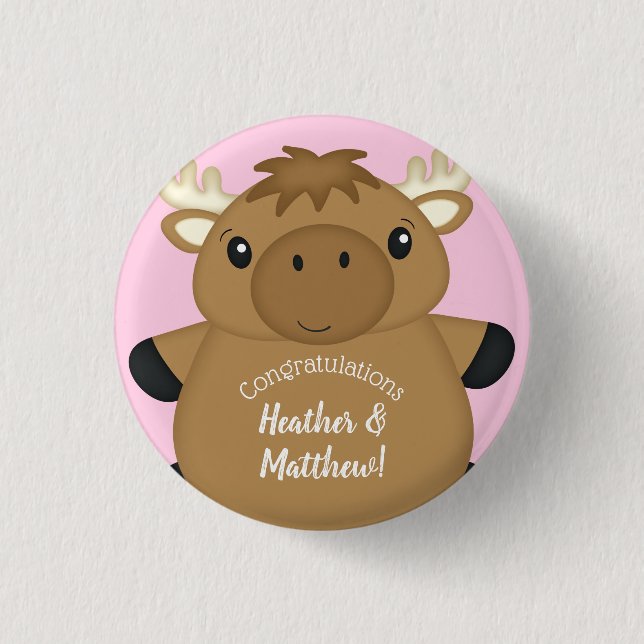 Moose Baby Shower Pink 3 Cm Round Badge (Front)