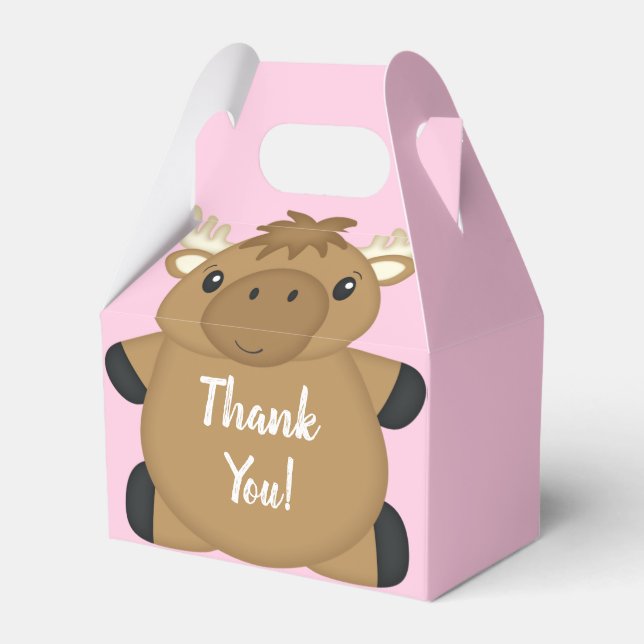 Moose Baby Shower Pink Favour Box (Front Side)
