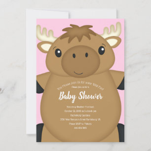 Moose Baby Shower Pink Invitation