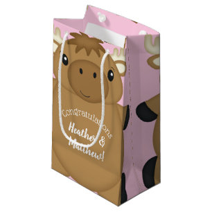 Moose Baby Shower Pink Small Gift Bag