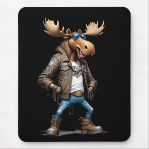Moose Biker Rebel in Leather Jacket Cool Style Art Mouse Mat