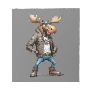 Moose Biker Rebel in Leather Jacket Cool Style Art Notepad