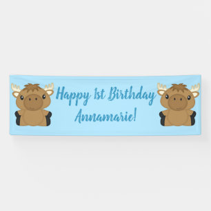 Moose Birthday Party Blue Banner