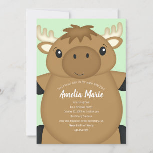 Moose Birthday Party Green Invitation