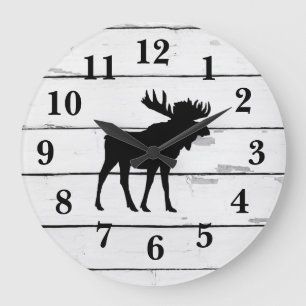 Moose Black Silhouette Shiplap Rustic Decor Large Clock