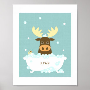 Moose Bubble Bath Poster Print