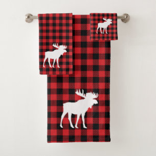 Moose Buffalo Check Pattern Bath Towel Set