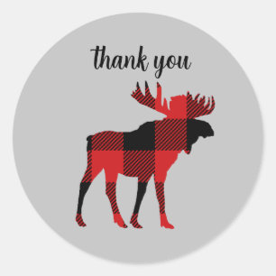 Moose Buffalo Check Thank You  Classic Round Sticker