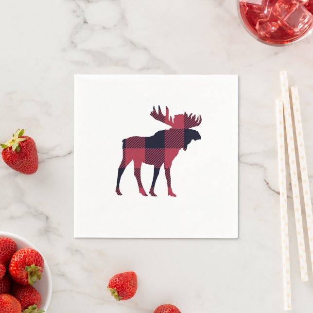 Moose Buffalo Check Wilderness Napkin (Insitu)