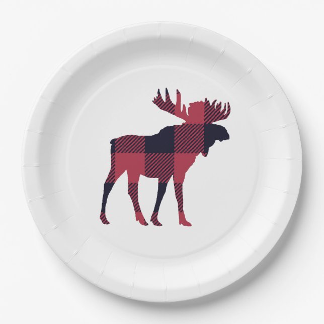 Moose Buffalo Check Wilderness Paper Plate (Front)